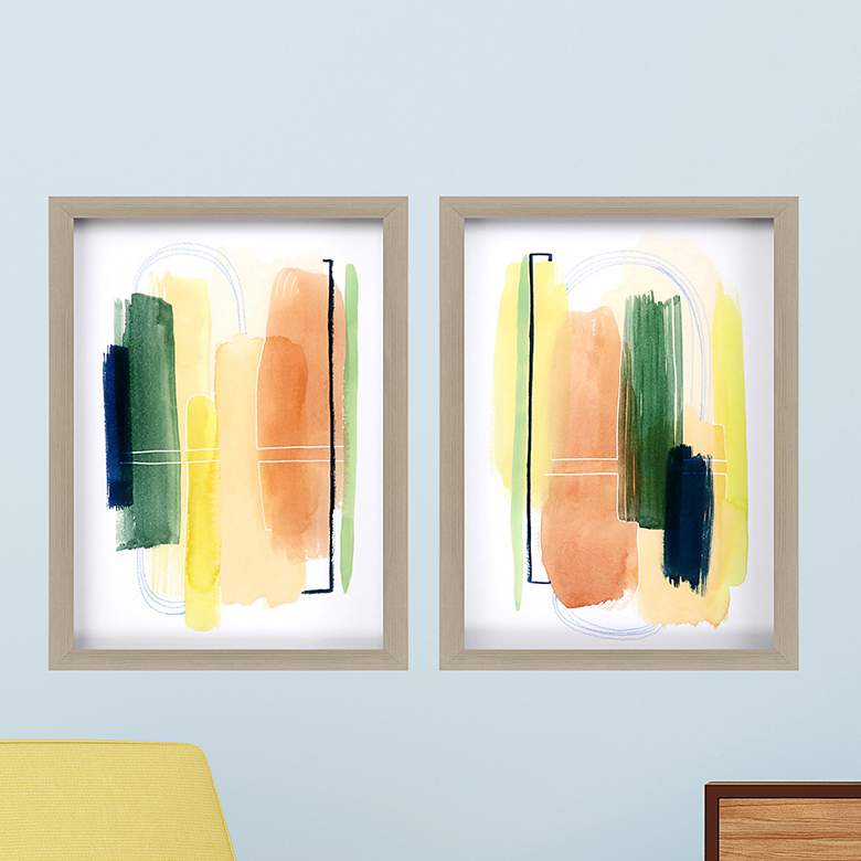 Image 2 Happy Shapes 27" High 2-Piece Giclee Framed Wall Art Set