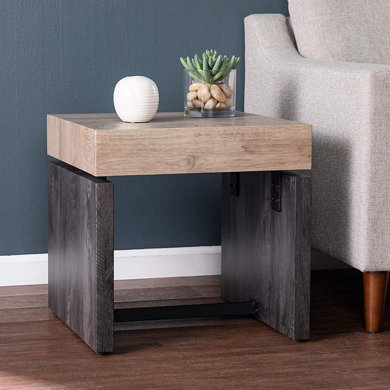 Image 1 Hapsford 19 3/4"W Brown Wood Black Metal Square End Table