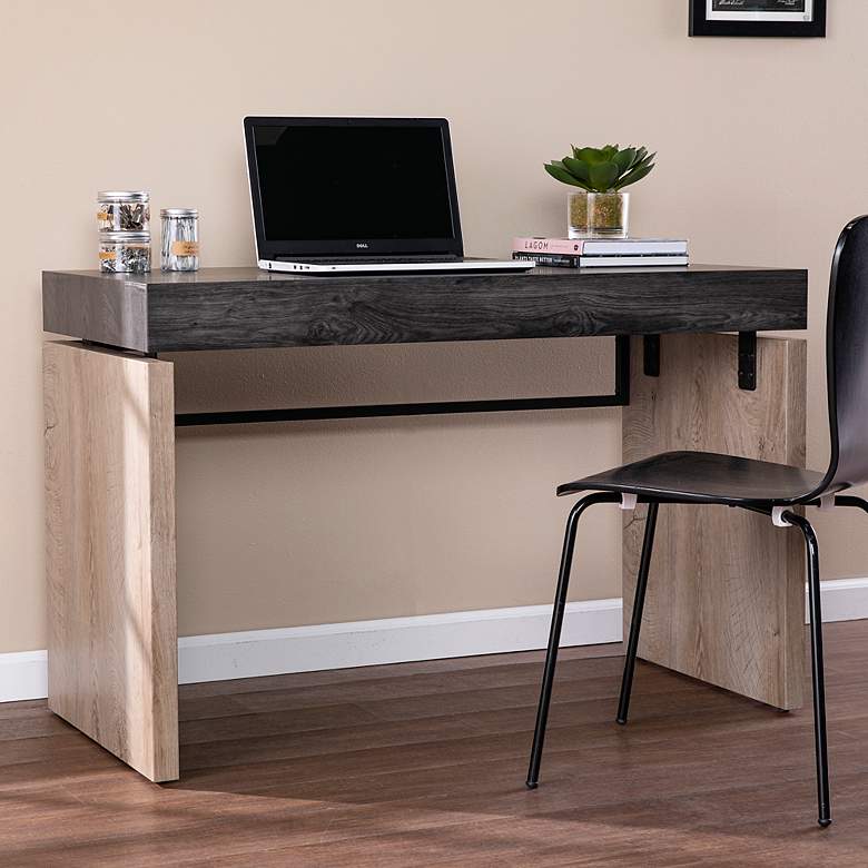 Image 1 Hapsford 45 1/4" Wide Black and Natural Wood Writing Desk