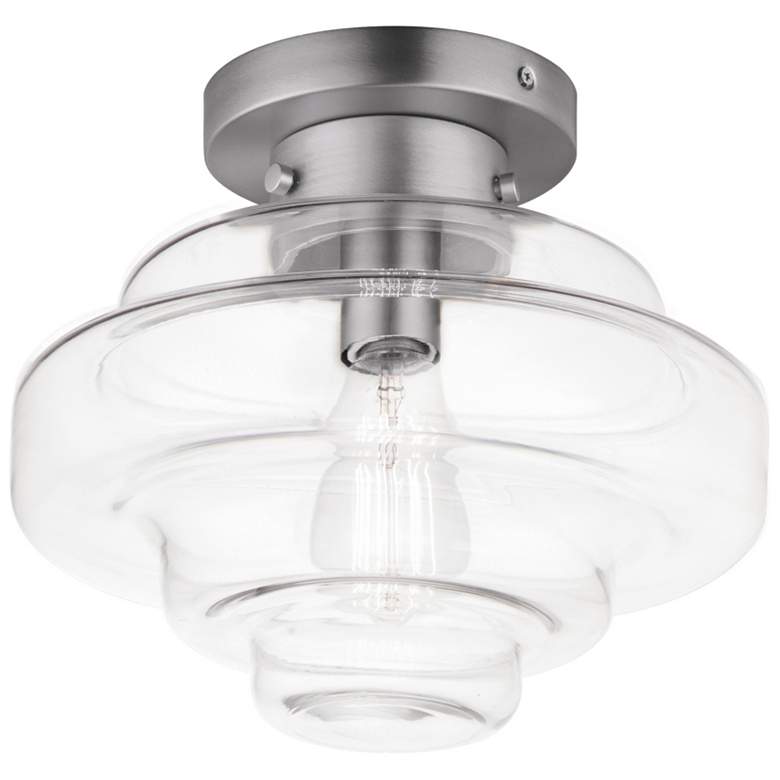 Image 1 Harbor 1-Light 12" Wide Satin Nickel Flush Mount