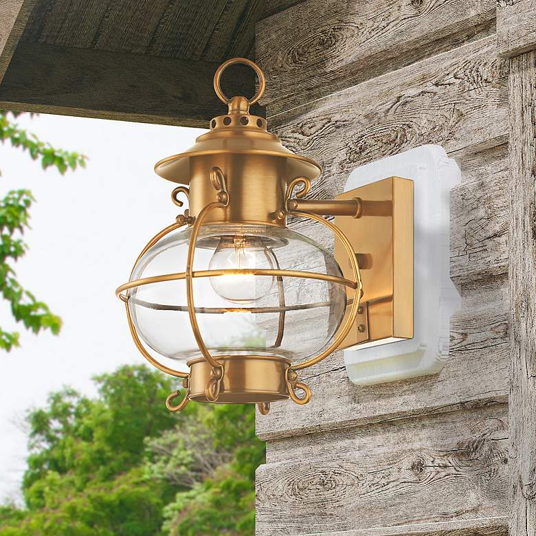 Image 1 Harbor 11.25-in H Flemish Brass Medium Base (E-26) Outdoor Wall Light