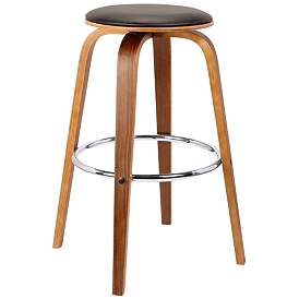 Image1 of Harbor 25 in. Swivel Barstool in Chrome Finish with Brown Faux Leather