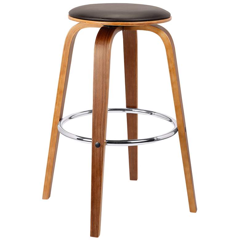 Image 1 Harbor 25 in. Swivel Barstool in Chrome Finish with Brown Faux Leather