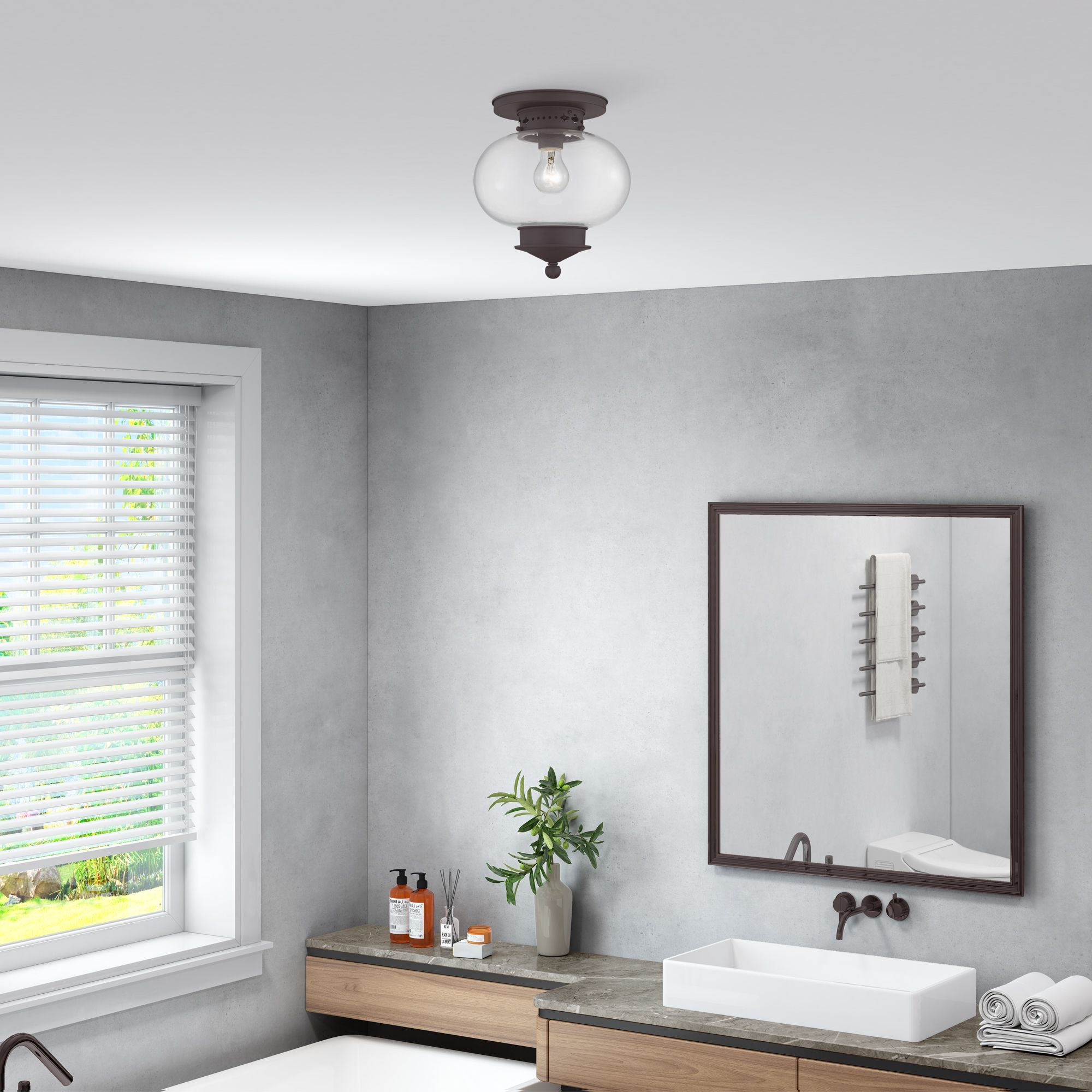 Harbor 9.5-in W Bronze Flush Mount Light