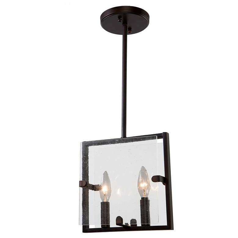 Image 1 Harbor Point 2-Light Oil Rubbed Bronze Metal and Striped Glass Pendant