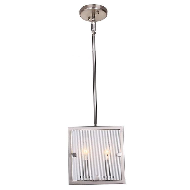 Image 1 Harbor Point 2-Light Satin Nickel Metal and Striped Glass Pendant