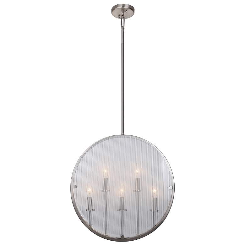 Image 1 Harbor Point 5-Light Satin Nickel Metal and Striped Glass Pendant