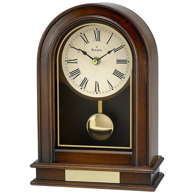 Image 1 Hardwick 10 inch High Walnut Finish Bulova Table Clock