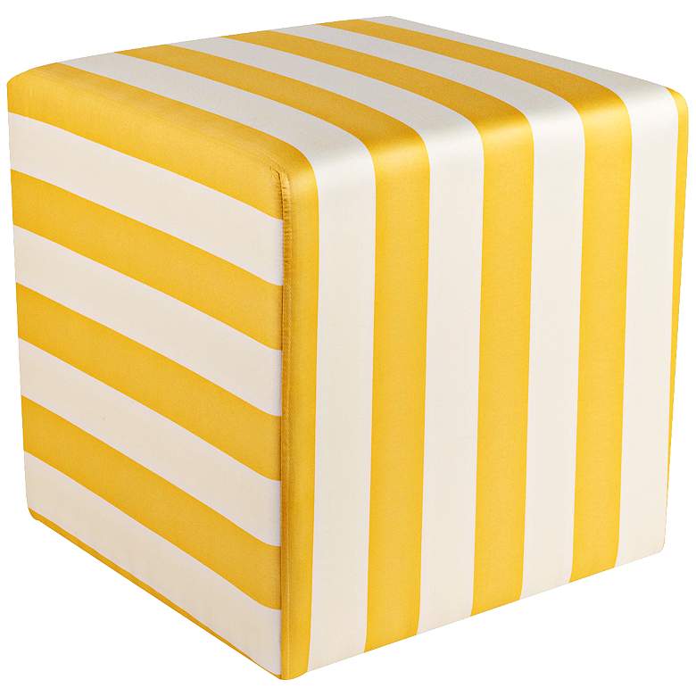 Image 1 Hardy Golden Yellow Stripe Fabric Cube Ottoman