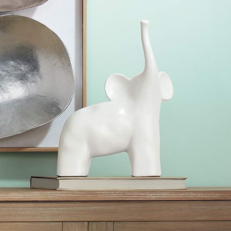 Image 1 Hari 12" High White Ceramic Elephant Statue