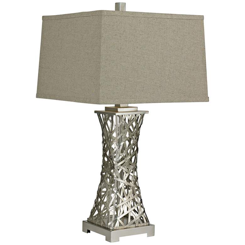 Image 1 Hariston Woven Metal Thread Silver Leaf Table Lamp