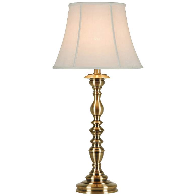 Image 1 Harkness Linen Antique Brass Candlestick Table Lamp