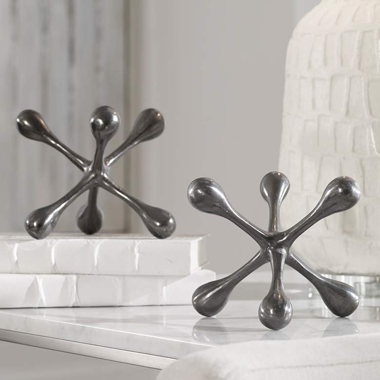 Image 1 Harlan 7"W Black Nickel Metal Decorative Objects Set of 2