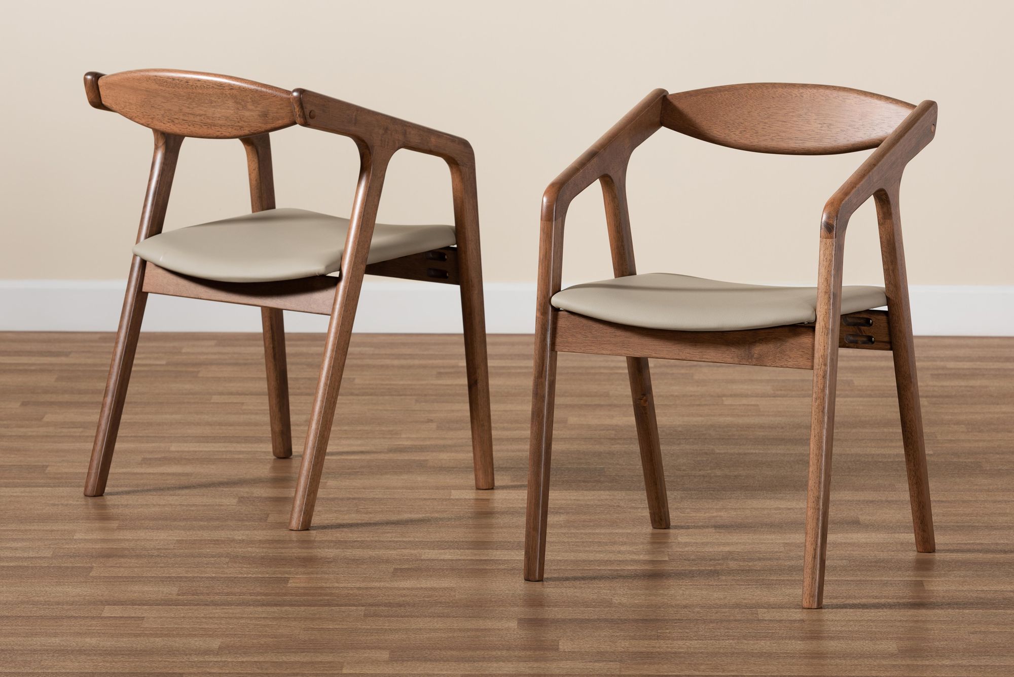 Harland Gray Faux Leather and Wood Dining Chairs Set of 2 in scene