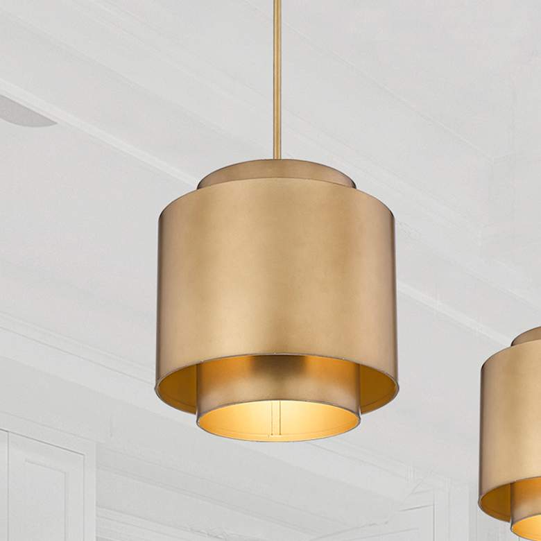 Image 1 Harlech 12 1/4" Wide Rubbed Brass Double Drum Pendant Light
