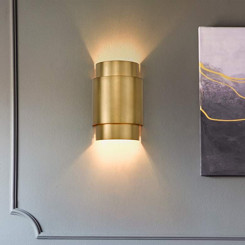 Image 1 Harlech 12 3/4" High Rubbed Brass Wall Sconce
