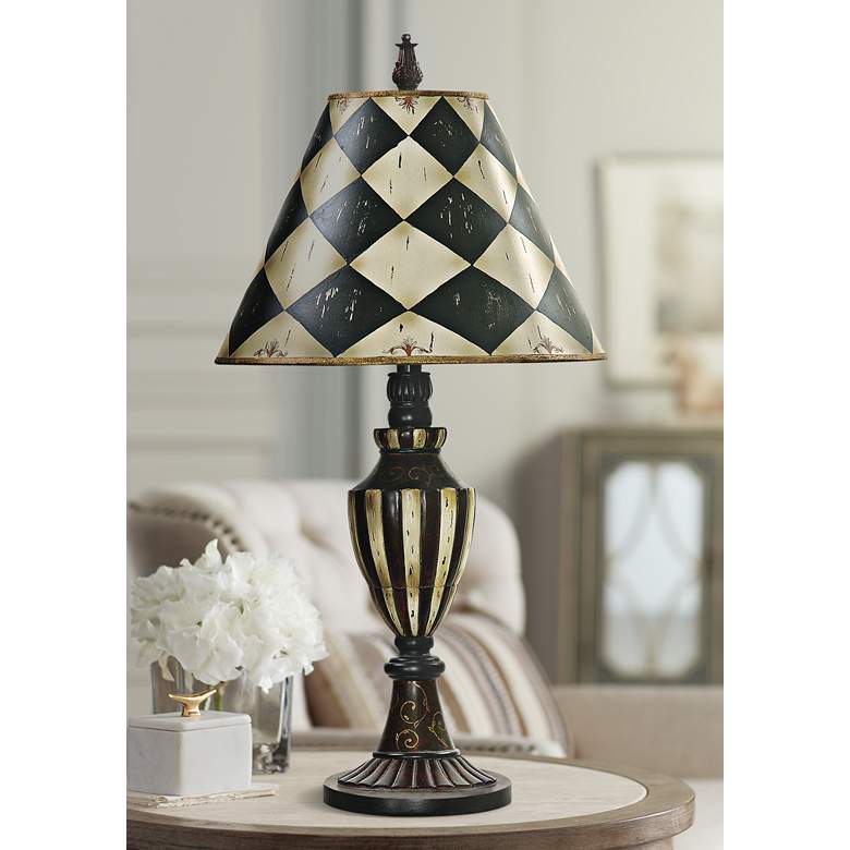Image 1 Harlequin and Stripe Black and Antique White Urn Table Lamp