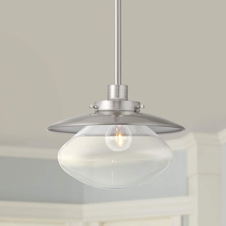 Image 1 Harlow 12 inch Wide Glass and Brushed Nickel Mini Pendant