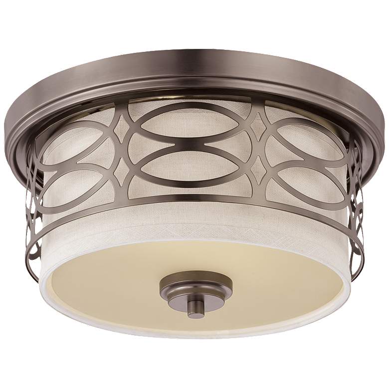 Image 1 Harlow; 2 Light; Flush Dome Fixture with Khaki Fabric Shade