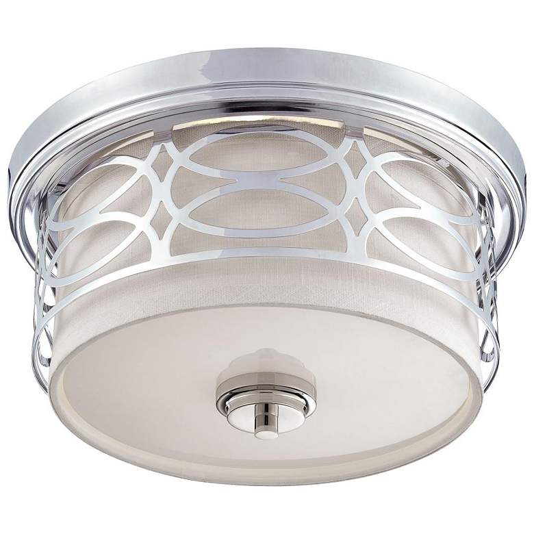 Image 1 Harlow; 2 Light; Flush Dome Fixture with Slate Gray Fabric Shade
