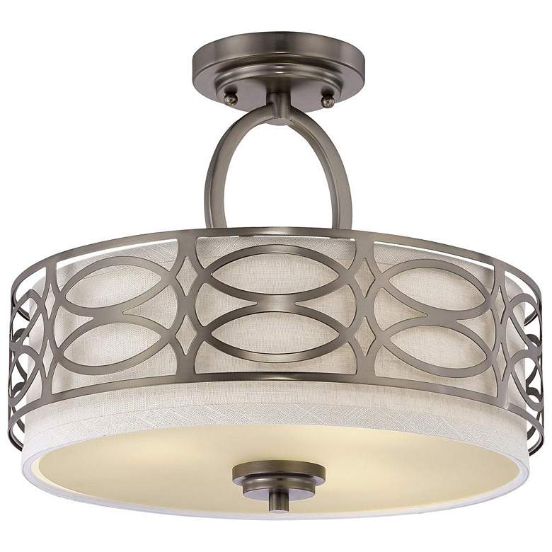 Image 1 Harlow; 3 Light; Semi-Flush Fixture with Khaki Fabric Shade