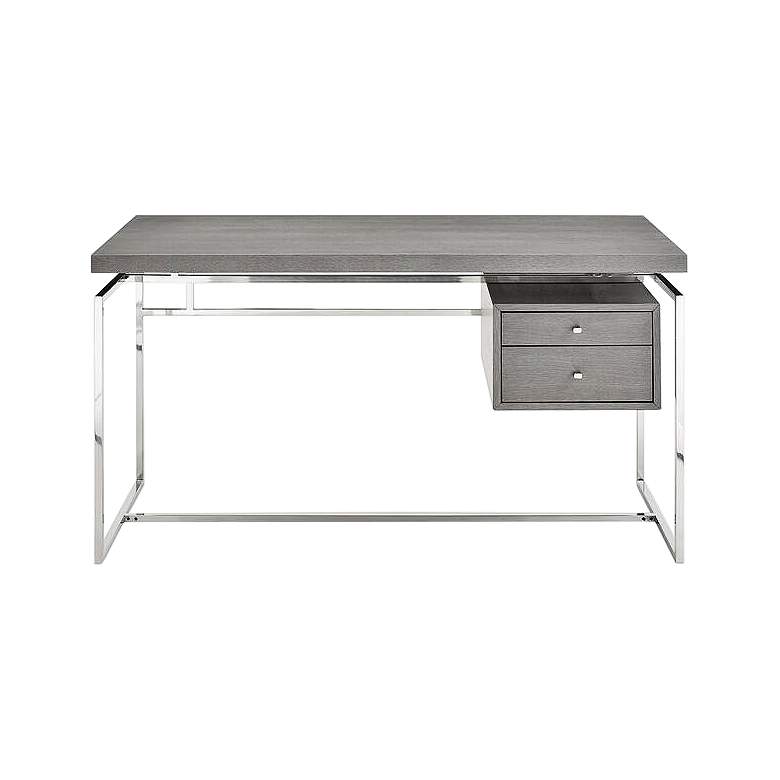 Image 1 Harlow Gray and Stainless Steel 2-Drawer Desk