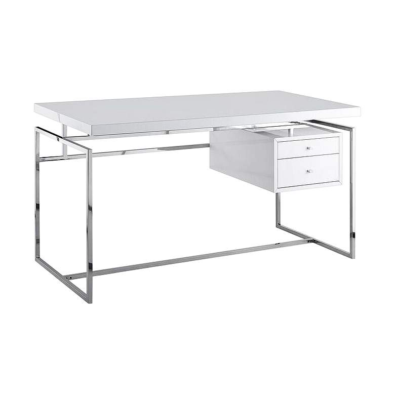 Image 1 Harlow White and Stainless Steel 2-Drawer Desk