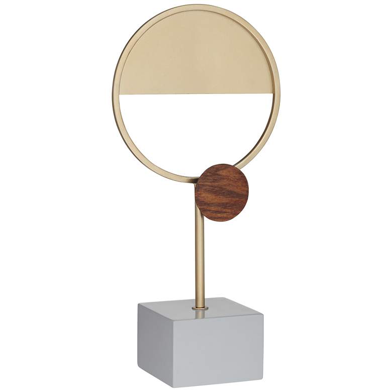 Image 1 Harmer 16 inch High Gold Metal Brown Wood Circle Sculpture