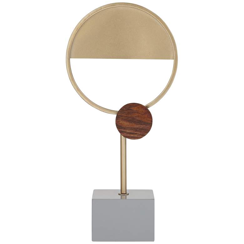 Image 4 Harmer 16" High Gold Metal Brown Wood Circle Sculpture more views