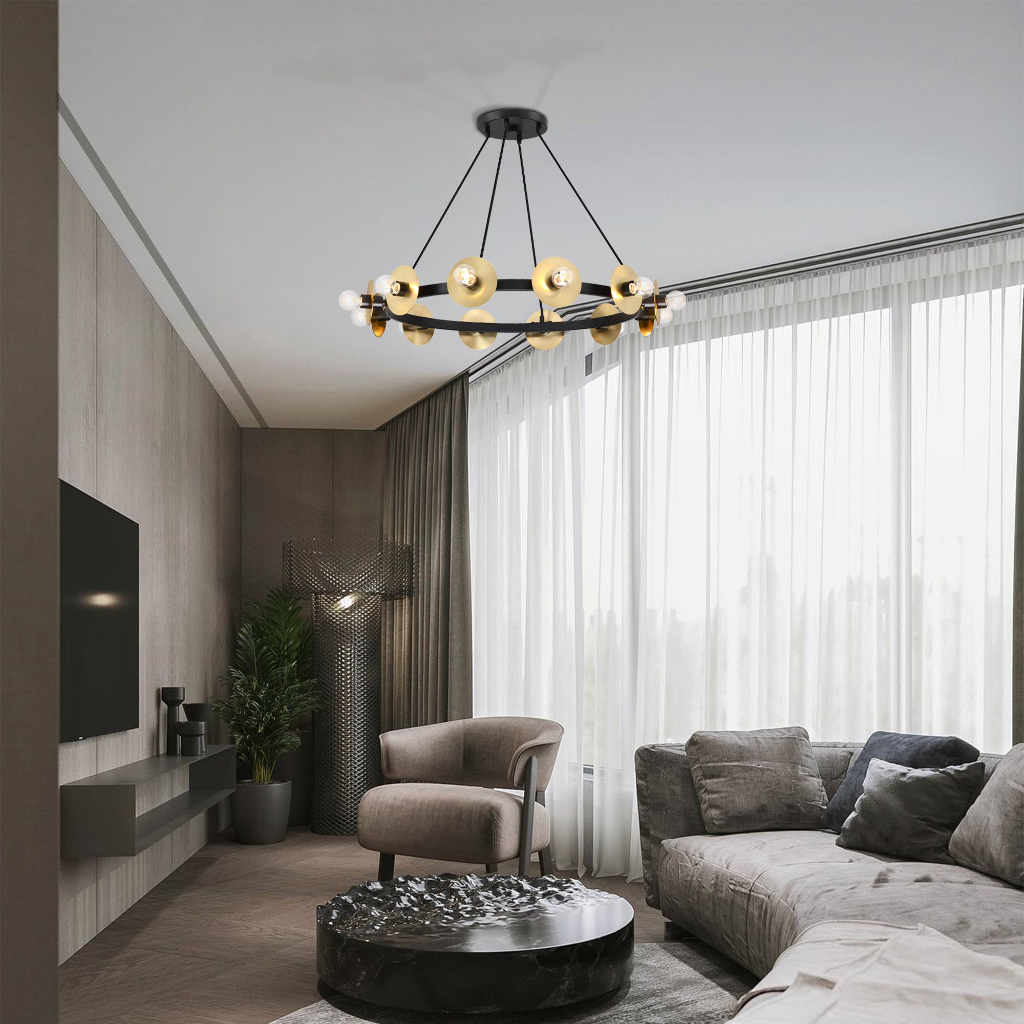 Image 7 Harmoni 12-Light Matte Black Modern Industrial Wagon Wheel Chandelier more views