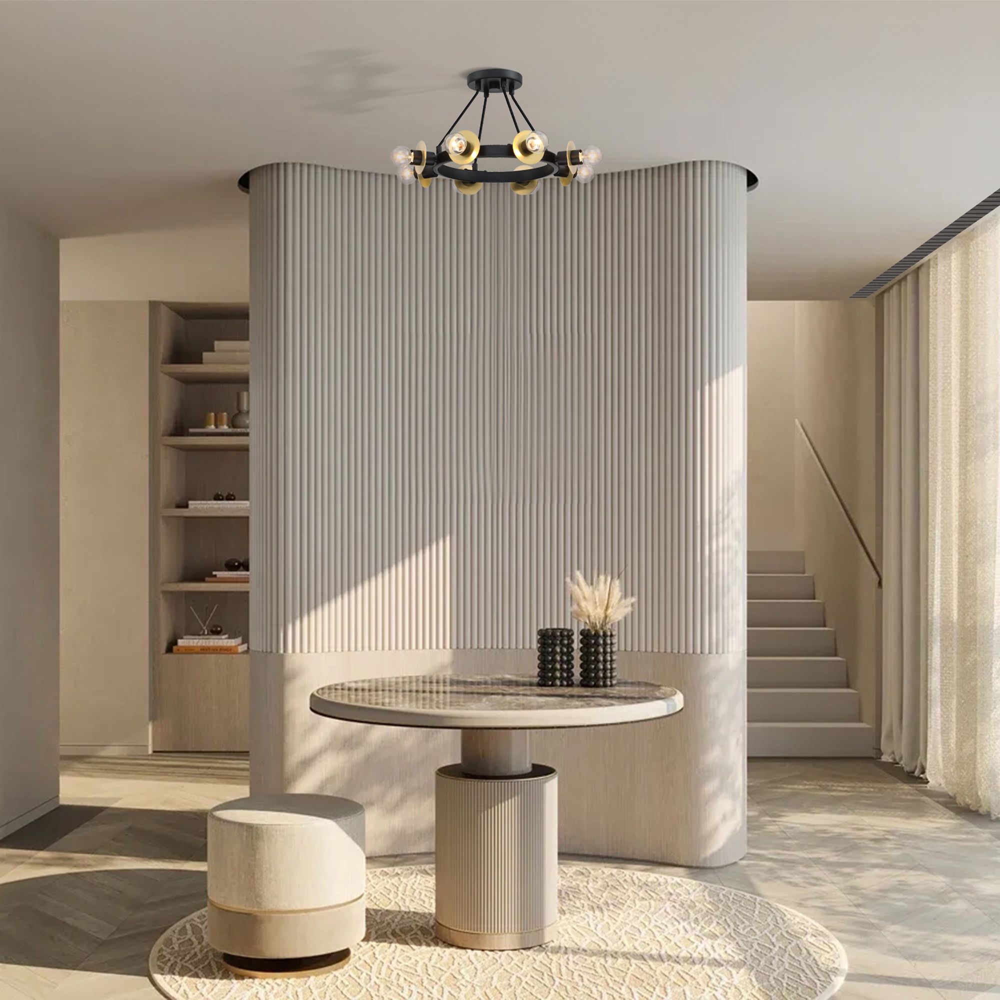 Harmoni 16 in. 8-Light Matte Black Industrial Semi Flush Mount