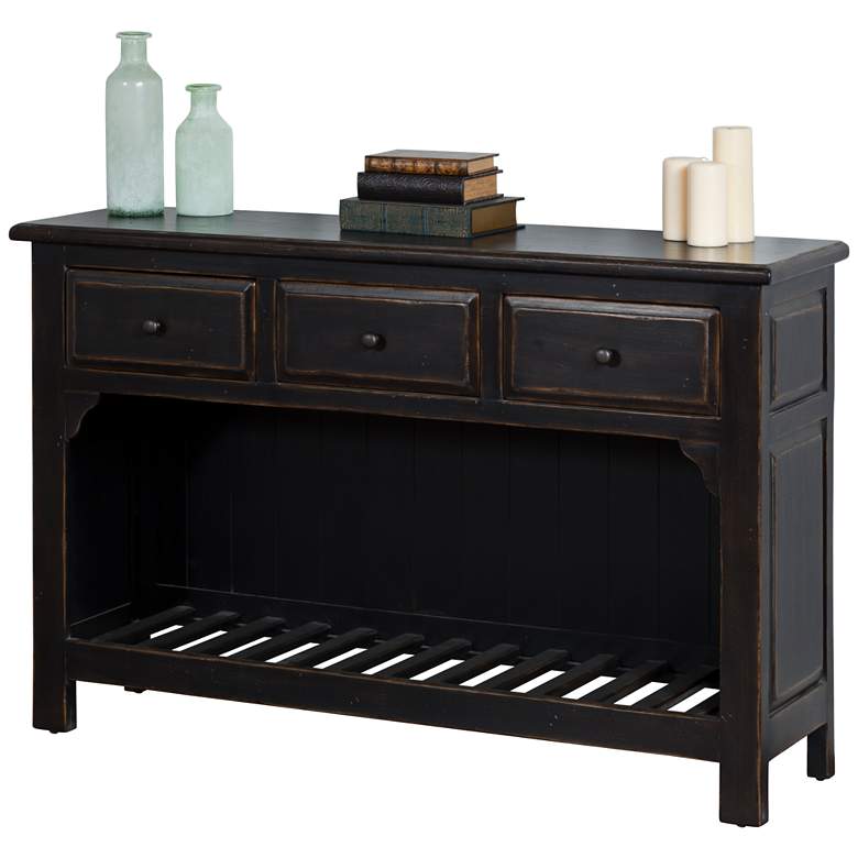 Image 1 Harmony 60 inch Wide Rustic Black Wood 3-Drawer Sofa Table