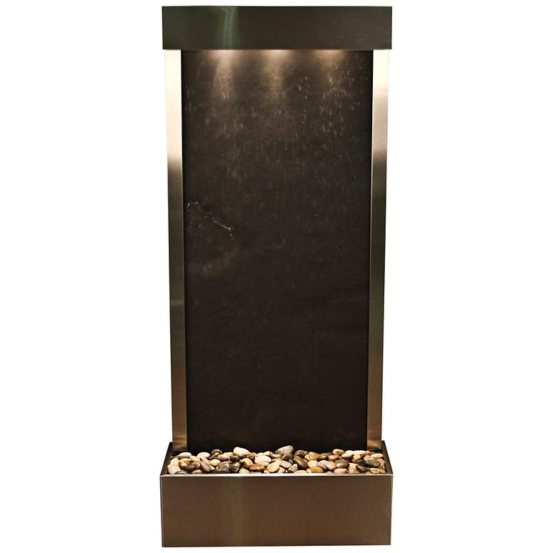 Image 1 Harmony River 70 inch High Black Stone and Steel Modern Fountain