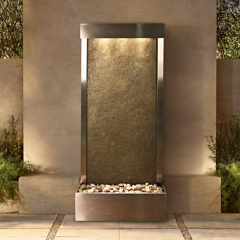 Image 1 Harmony River 70" Rustic Stone Modern Fountain with Light