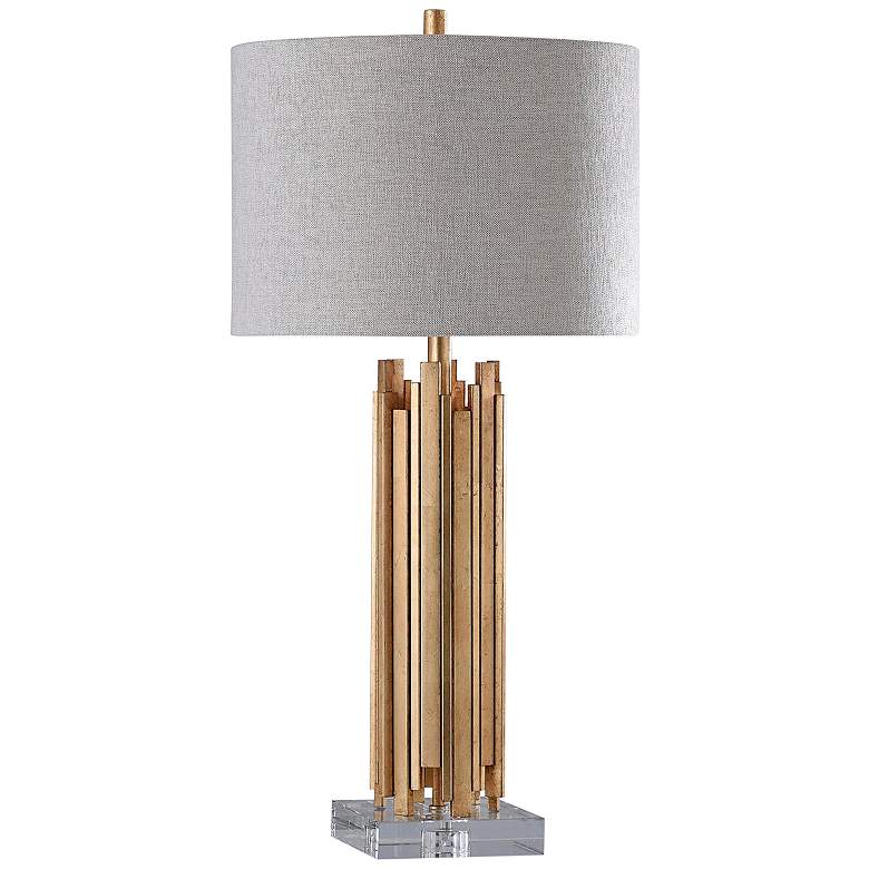 Image 2 Harp and Finial 34" High Venetian Gold Metal Abstract Table Lamp