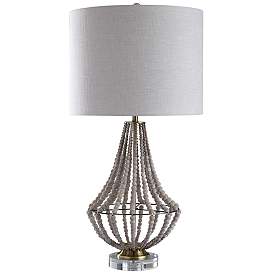 Image2 of Harp and Finial Aurora Natural Wood Beads Cage Table Lamp