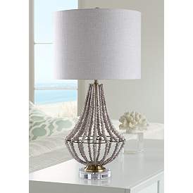 Image1 of Harp and Finial Aurora Natural Wood Beads Cage Table Lamp