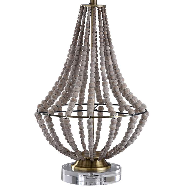 Image 5 Harp and Finial Aurora Natural Wood Beads Cage Table Lamp more views