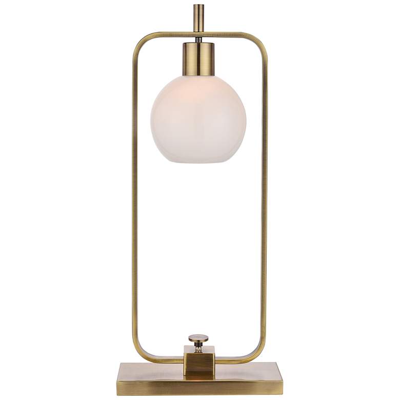Image 2 Harp and Finial Crosby 28 1/2" High Opal and Brass Modern Lamp