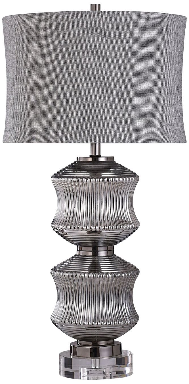 stacked smoked glass table lamp