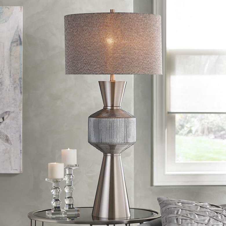 Image 1 Harp and Finial Karla Steel and Silver Glass Table Lamp