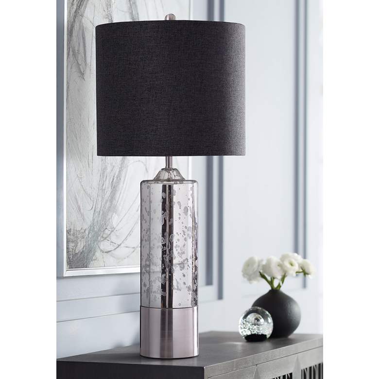 Image 1 Harp and Finial Marbella Chrome Metal and Glass Table Lamp
