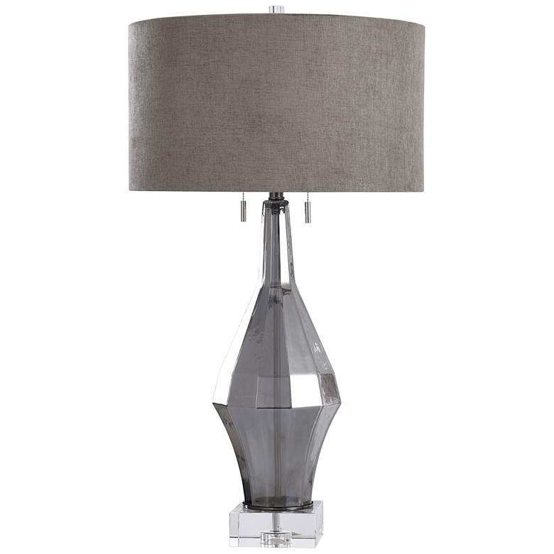 Image 2 Harp and Finial Marion Faceted Gray Glass Vase Table Lamp