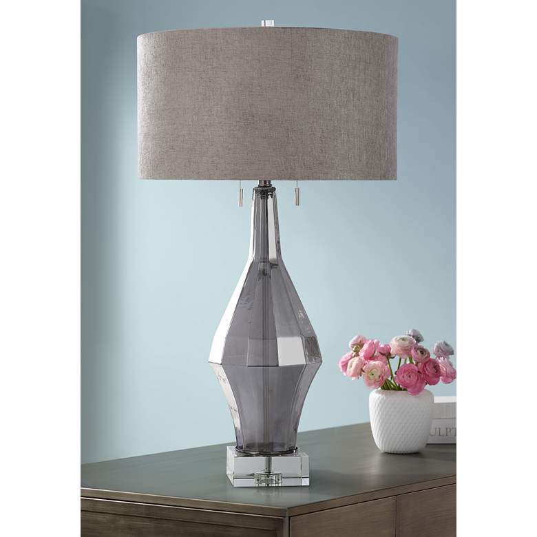 Image 1 Harp and Finial Marion Faceted Gray Glass Vase Table Lamp