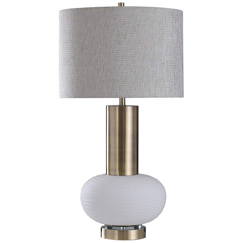 Image 2 Harp and Finial Palmer Brushed Brass Metal Table Lamp