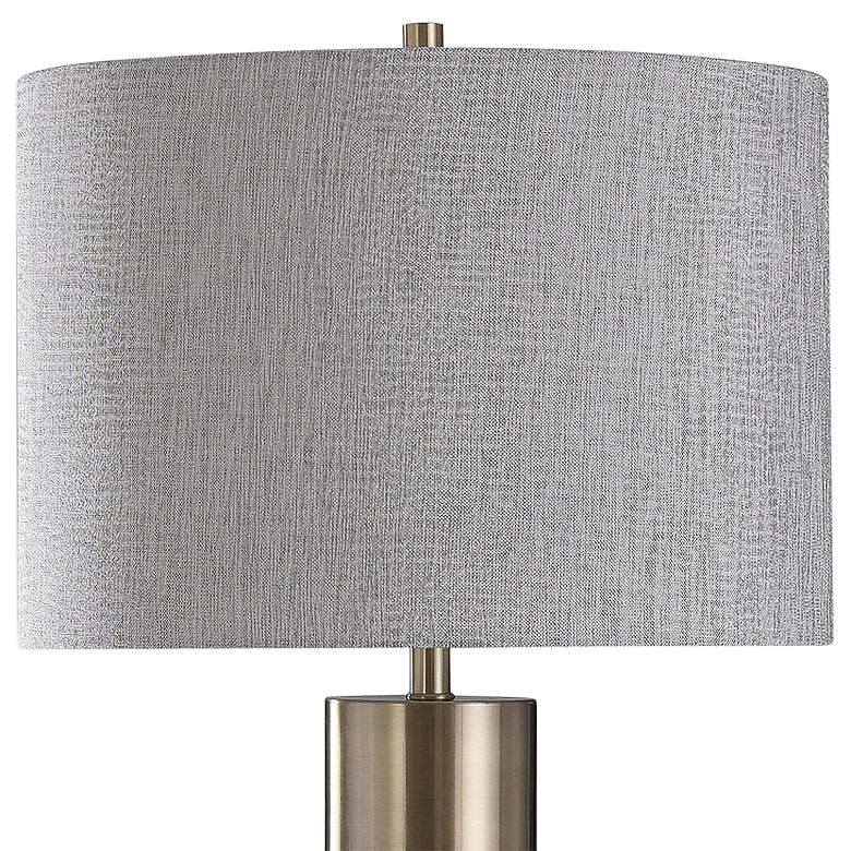 Image 3 Harp and Finial Palmer Brushed Brass Metal Table Lamp more views