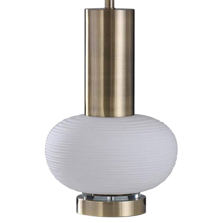 Image 4 Harp and Finial Palmer Brushed Brass Metal Table Lamp more views