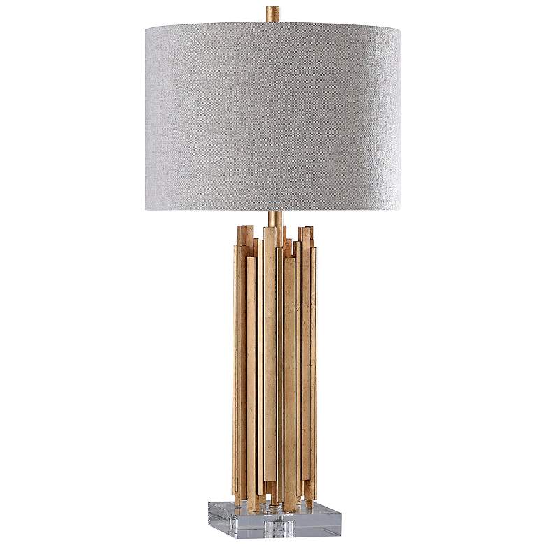 Image 2 Harp and Finial Venetian Gold Metal Abstract Table Lamp