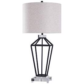 Image2 of Harp and Finial Windsor Matte Black Metal Cage Table Lamp
