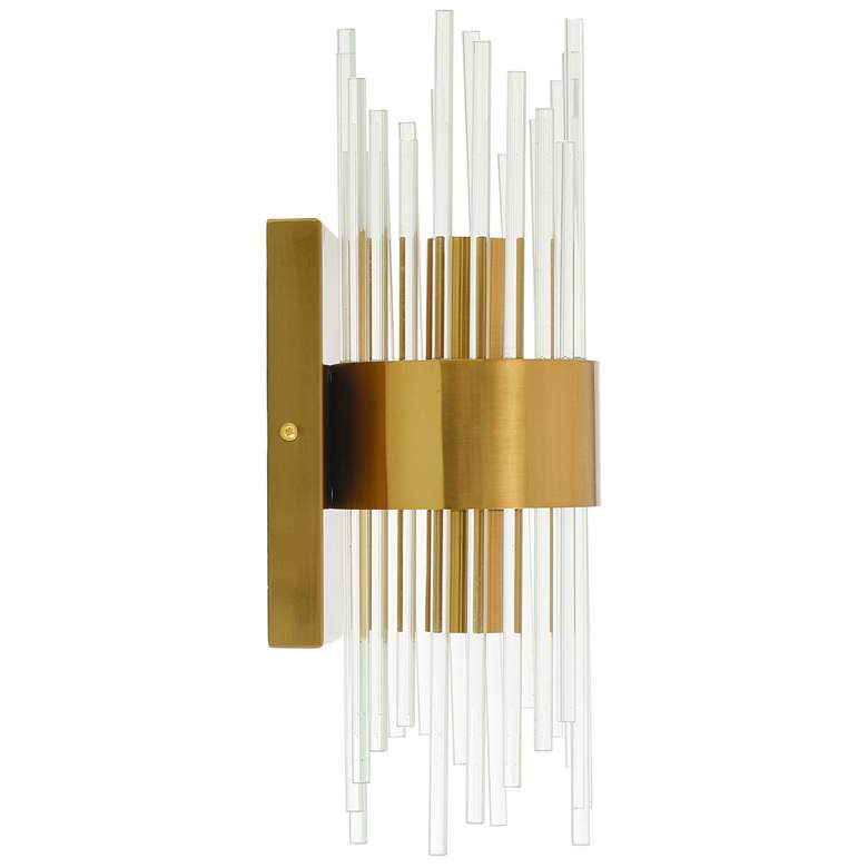 Image 1 Harp & Finial 15.5"H Brass Wall Sconce w/ Clear Shade